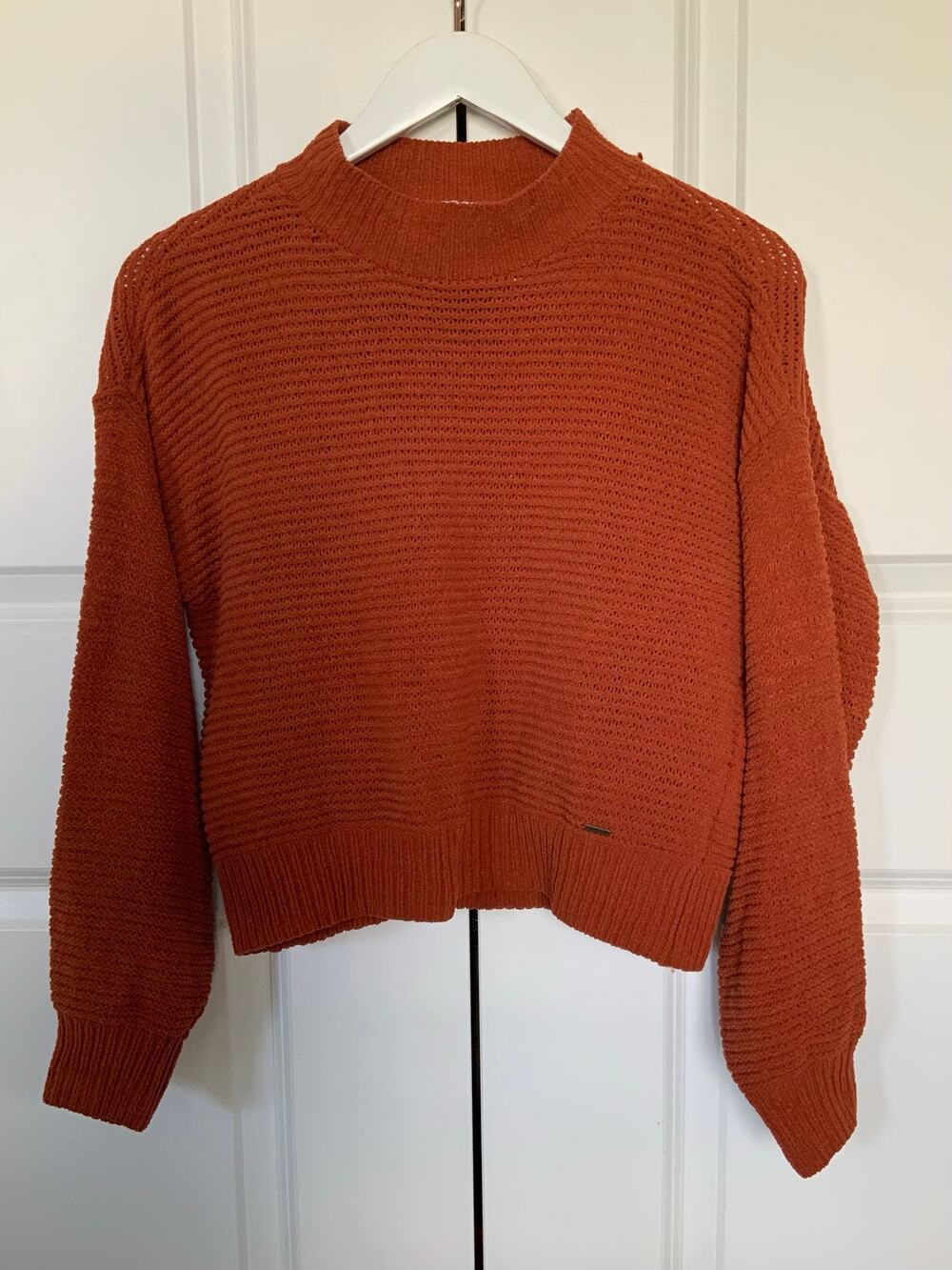 Hollister Women’s Textured Knit Cropped Boxy Sweater, Size XS, Rust Orange
